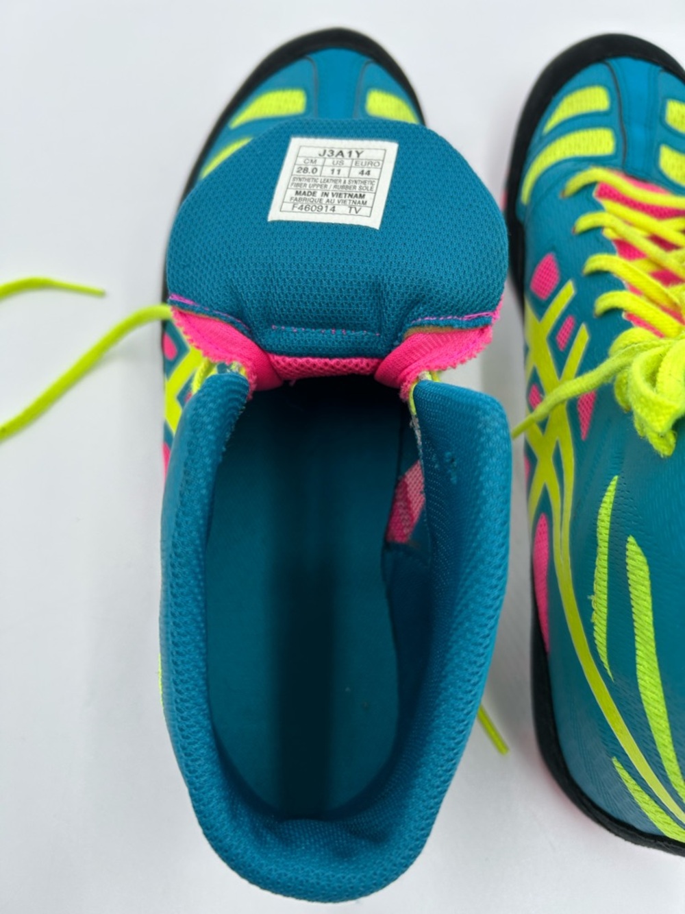 Asics JB Elite Wrestling J3A1Y Shoes Teal Neon Yellow Pink Accents 11 Preowned - Picture 7 of 8